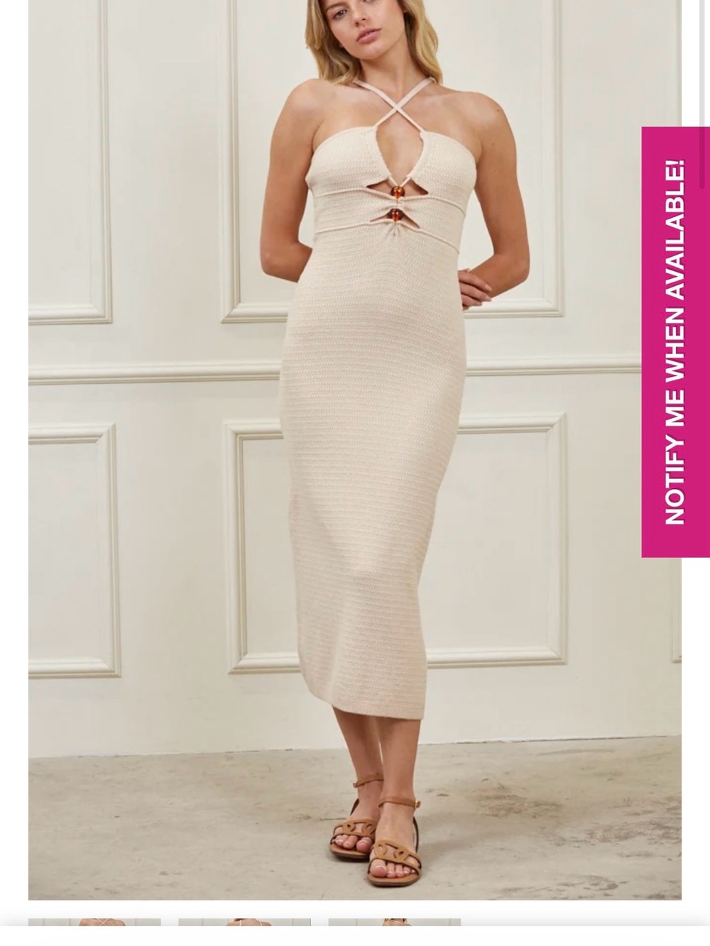 Women’s Cream Midi Knit Dress with Crisscross Halter